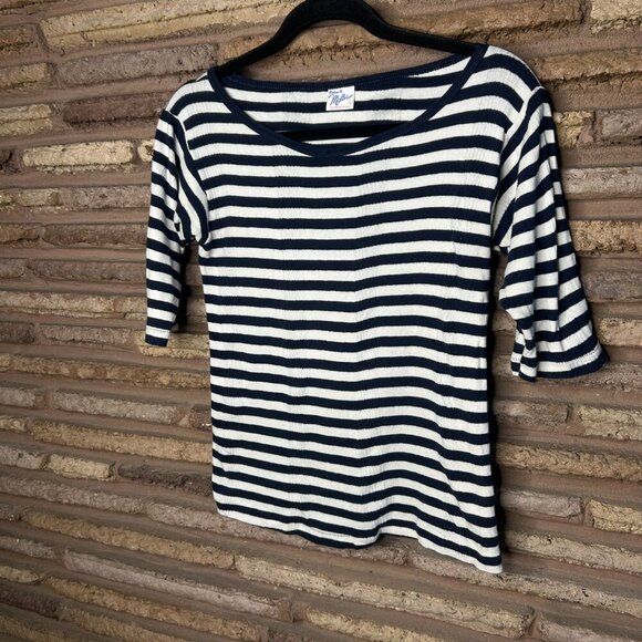 Robert P Miller Navy Blue White Striped 100% Cotton Ribbed Knit T-Shirt - Picture 5 of 7